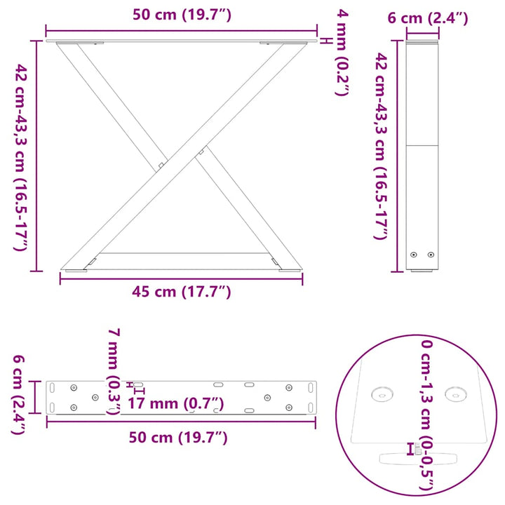 sofabordsben 2 stk. sort 50x(42-43,3) cm stål