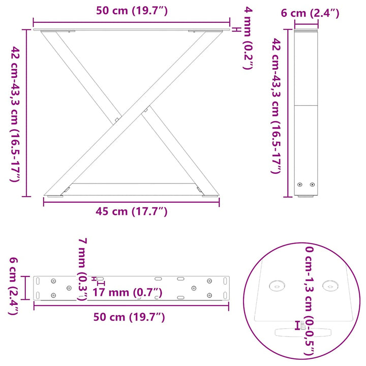 sofabordsben 2 stk. antracit 50x(42-43,3) cm stål