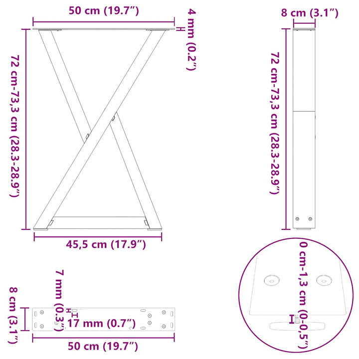 spisebordsben 2 stk. sort 50x(72-73,3) cm stål