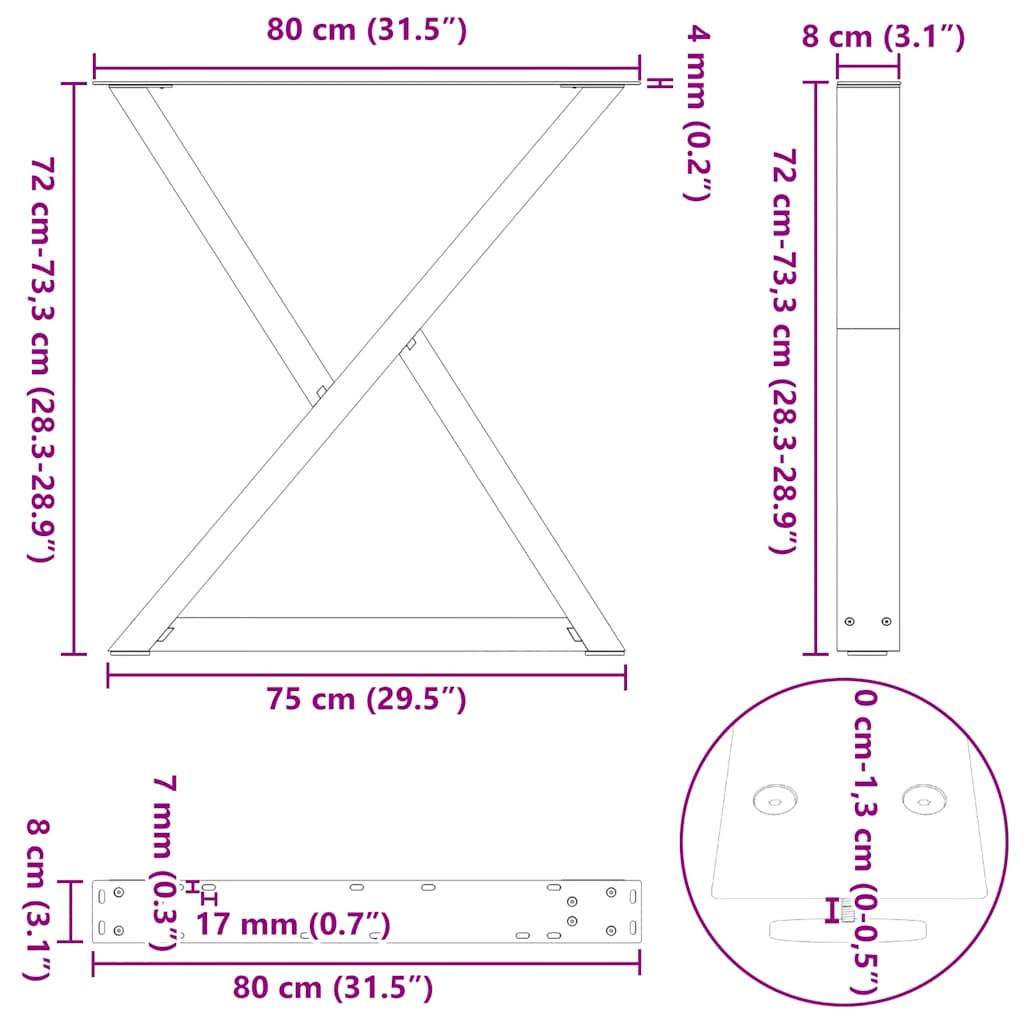 spisebordsben 2 stk. antracit 80 x (72-73,3) cm stål