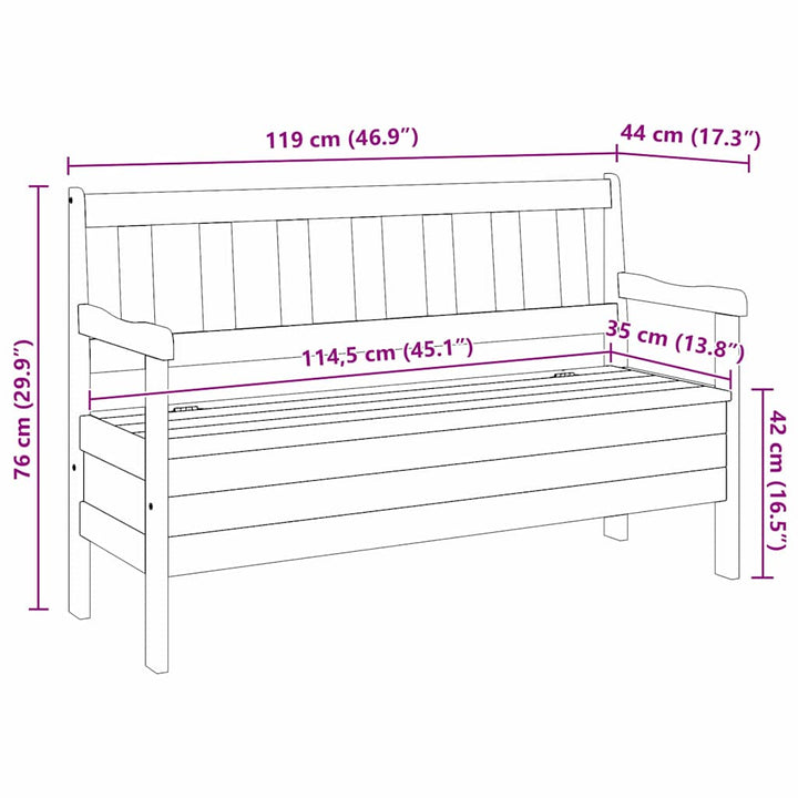 Udendørs bænk Brun 119 x 44 x 76 cm Massiv fyrretræ
