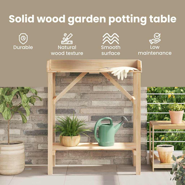 Plantebord med hylde Naturfarvet 75 x 40 x 90 cm Solid fyrretræ