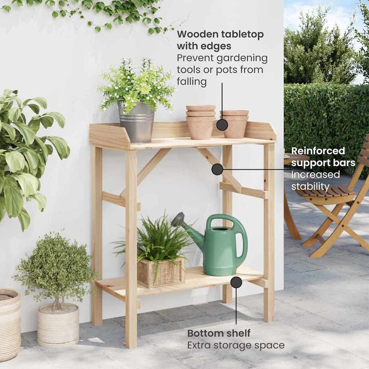 Plantebord med hylde Naturfarvet 75 x 40 x 90 cm Solid fyrretræ