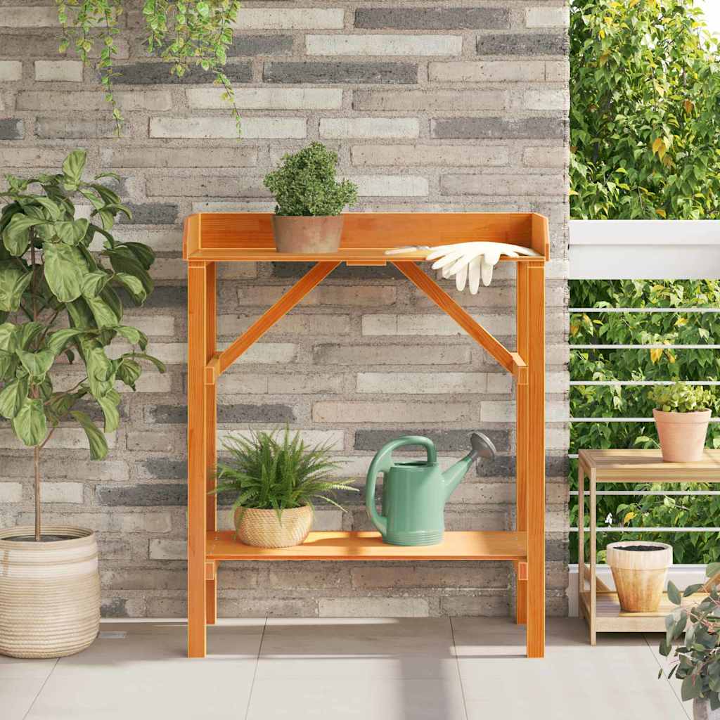 Plantebord med hylde Brun 75 x 40 x 90 cm Massiv fyrretræ
