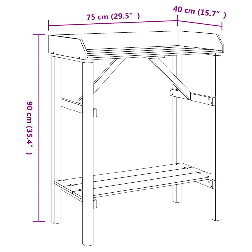 Plantebord med hylde Brun 75 x 40 x 90 cm Massiv fyrretræ