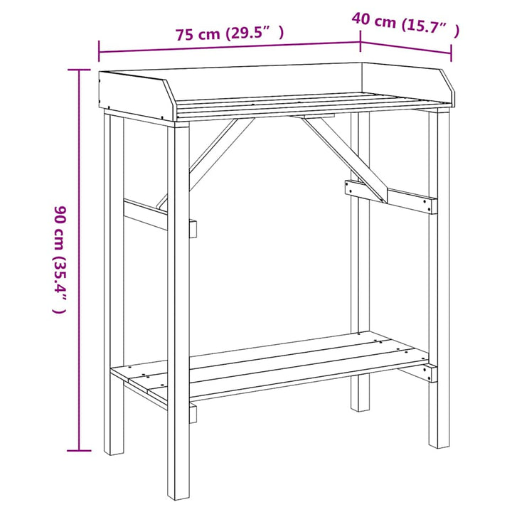 Plantebord med hylde Brun 75 x 40 x 90 cm Massiv fyrretræ