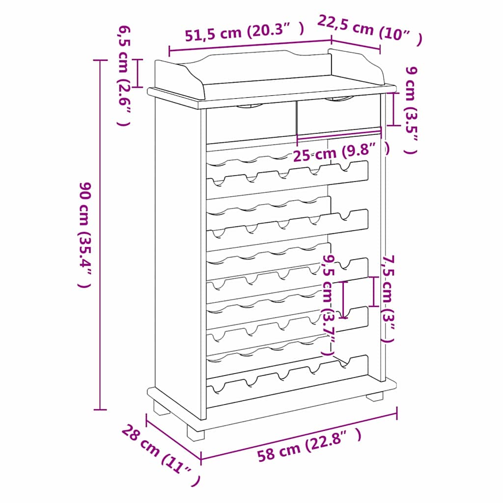 Vinfad Naturfarvet 58 x 28 x 90 cm Massiv Fyrretræ
