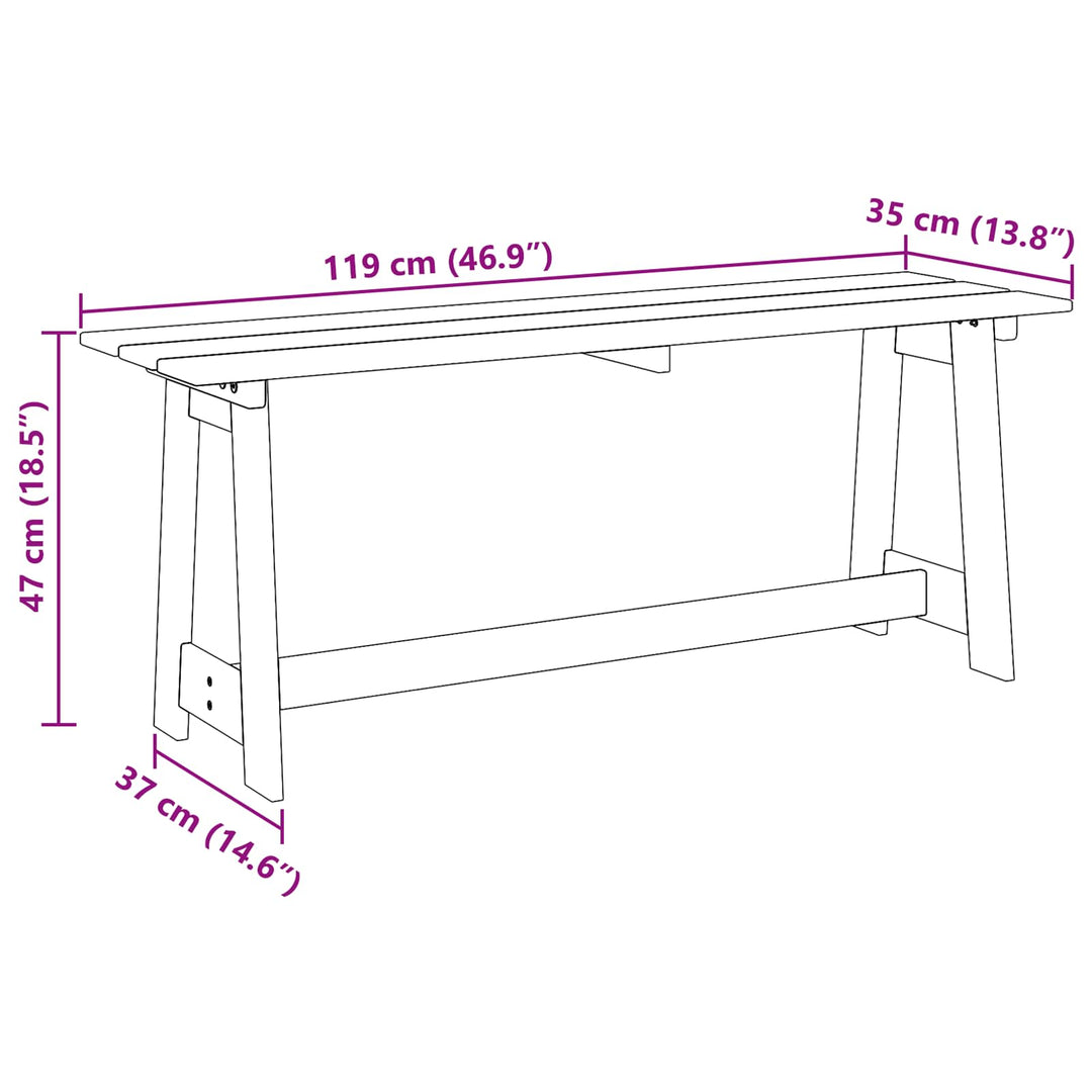 Udendørs bænk Naturfarvet 119 x 47 x 35 cm Massiv Fyrretræ