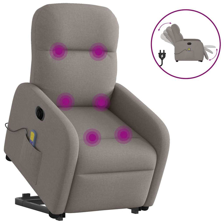 elektrisk massagestol med løftefunktion stof gråbrun
