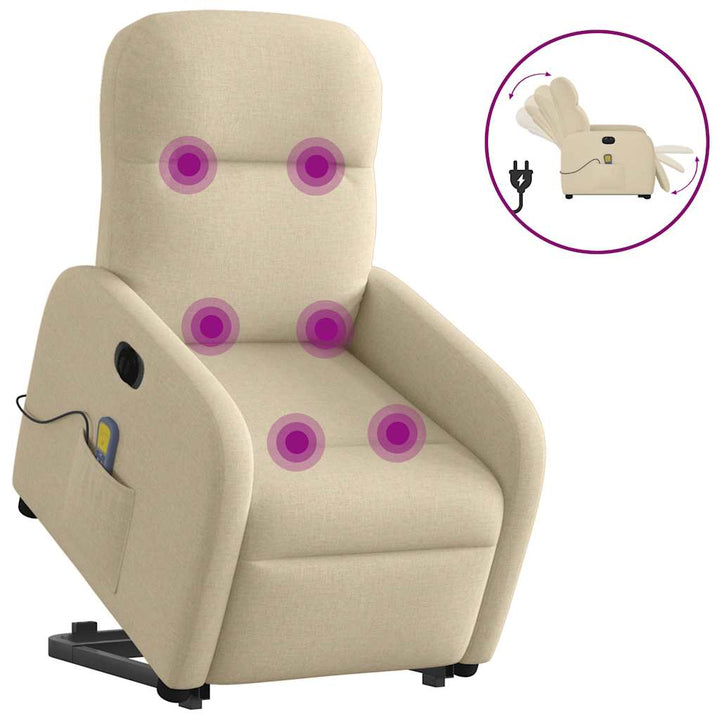 elektrisk massagestol med løftefunktion cremefarvet