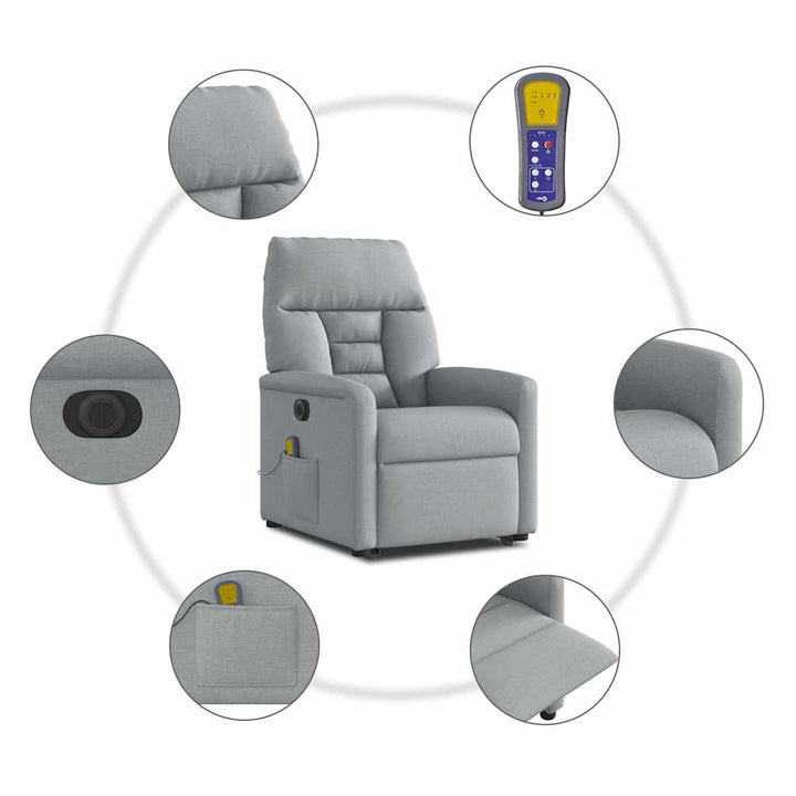 elektrisk massagestol med løftefunktion stof lysegrå