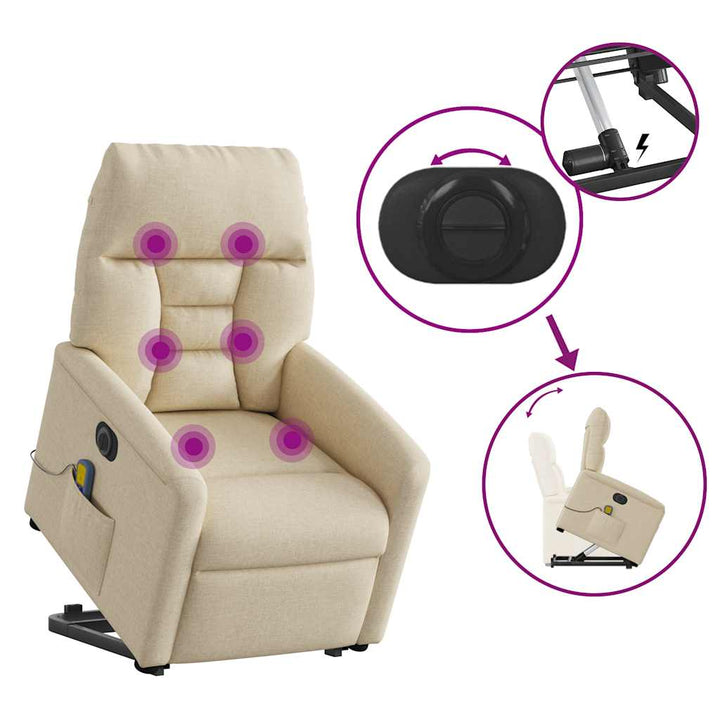 elektrisk massagestol med løftefunktion cremefarvet