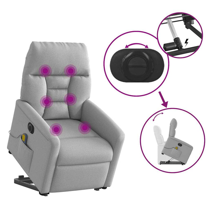 elektrisk massagestol med løftefunktion stof skygrå