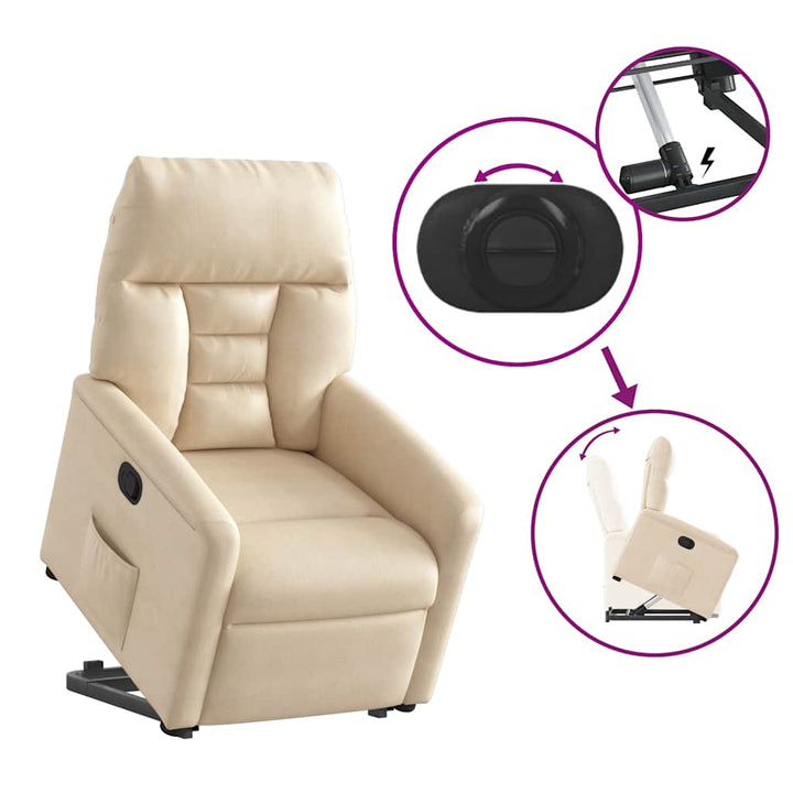 massagestol med løftefunktion mikrofiberstof beige