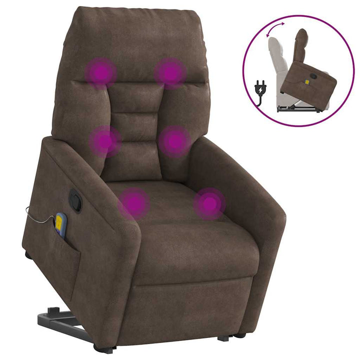 massagestol med løftefunktion mikrofiberstof brun
