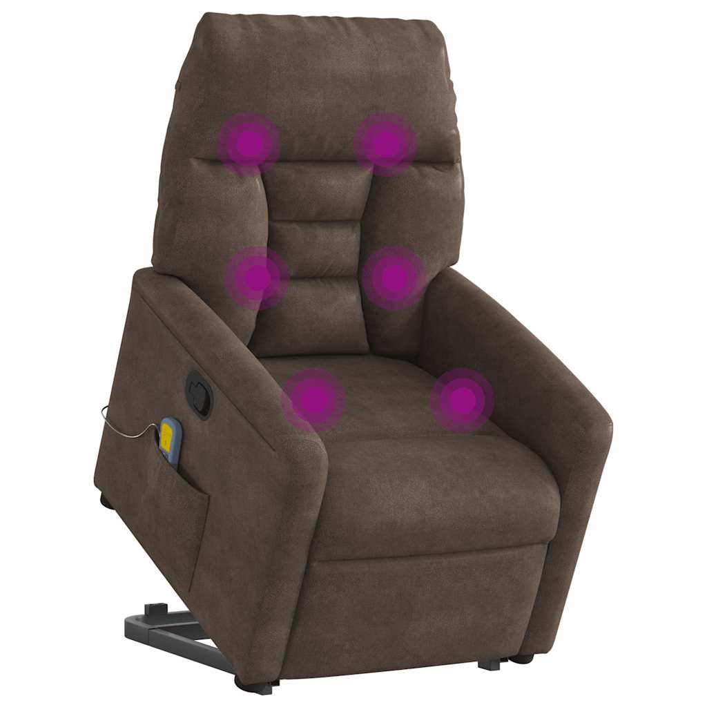 massagestol med løftefunktion mikrofiberstof brun