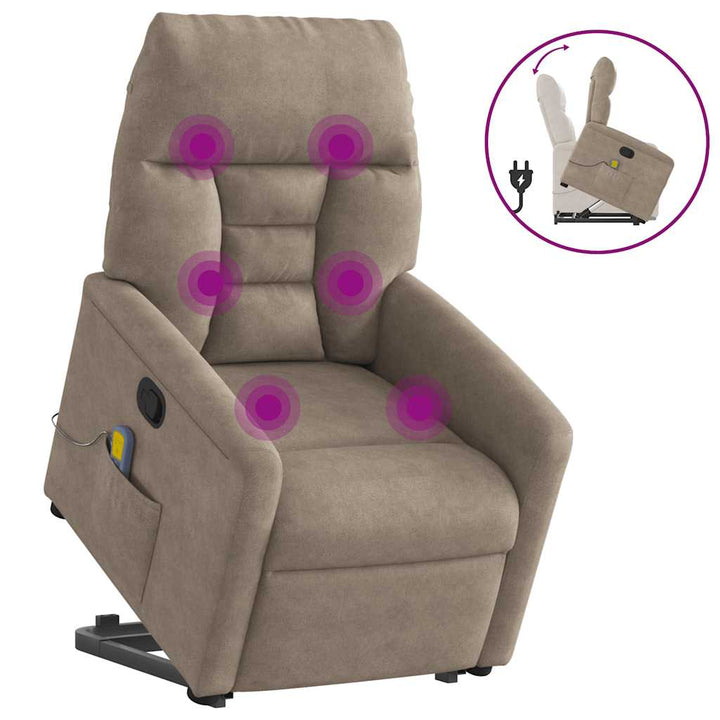 massagestol med løftefunktion mikrofiberstof gråbrun