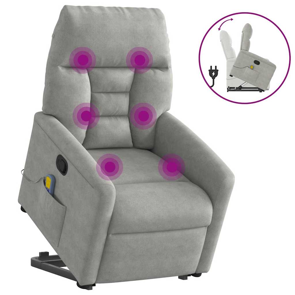 massagestol med løftefunktion mikrofiberstof lysegrå