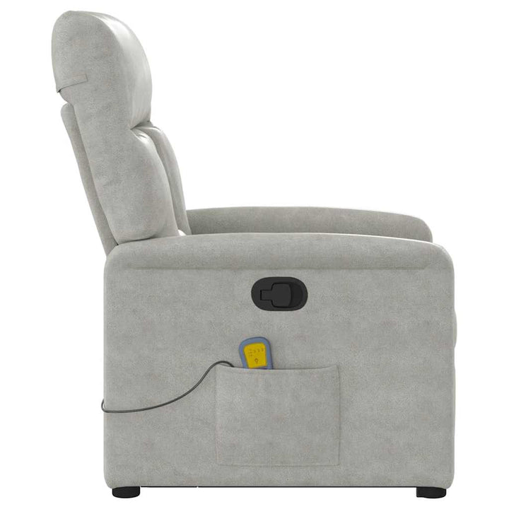 massagestol med løftefunktion mikrofiberstof lysegrå