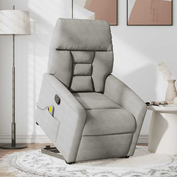 massagestol med løftefunktion mikrofiberstof lysegrå