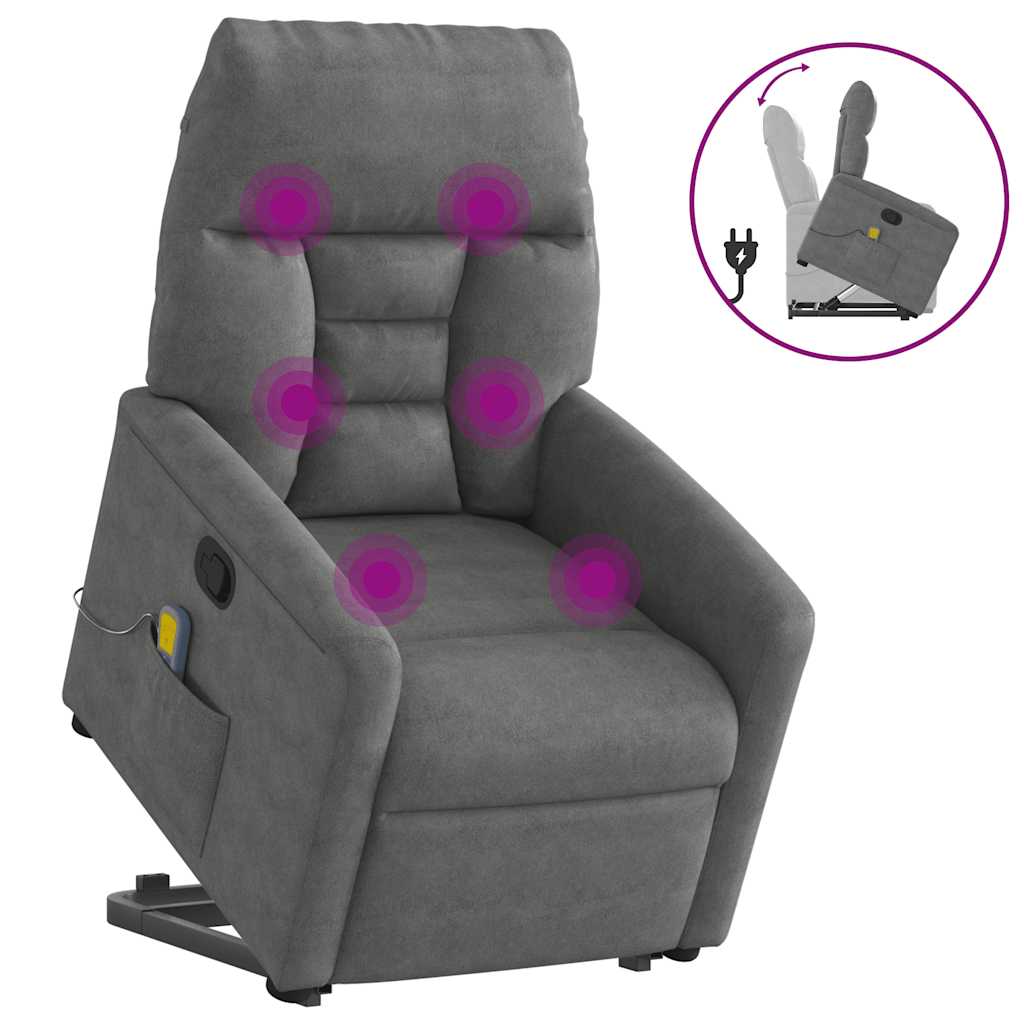 massagestol med løftefunktion mikrofiberstof mørkegrå