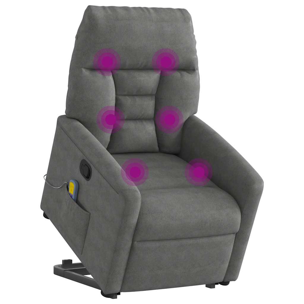 massagestol med løftefunktion mikrofiberstof mørkegrå