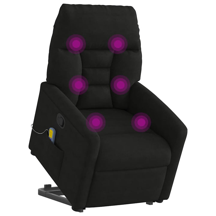 massagestol med løftefunktion mikrofiberstof sort