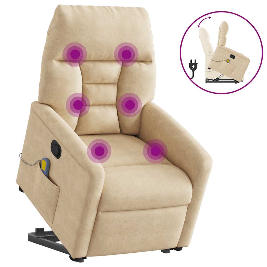 massagestol med løftefunktion mikrofiberstof cremefarvet