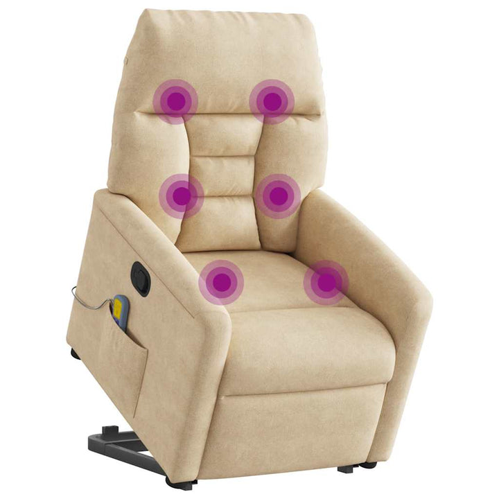 massagestol med løftefunktion mikrofiberstof cremefarvet