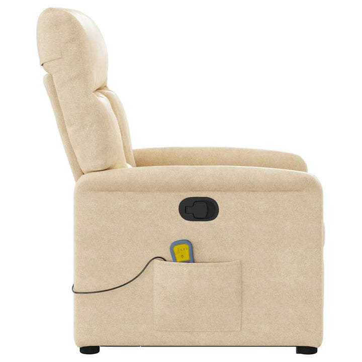 massagestol med løftefunktion mikrofiberstof cremefarvet