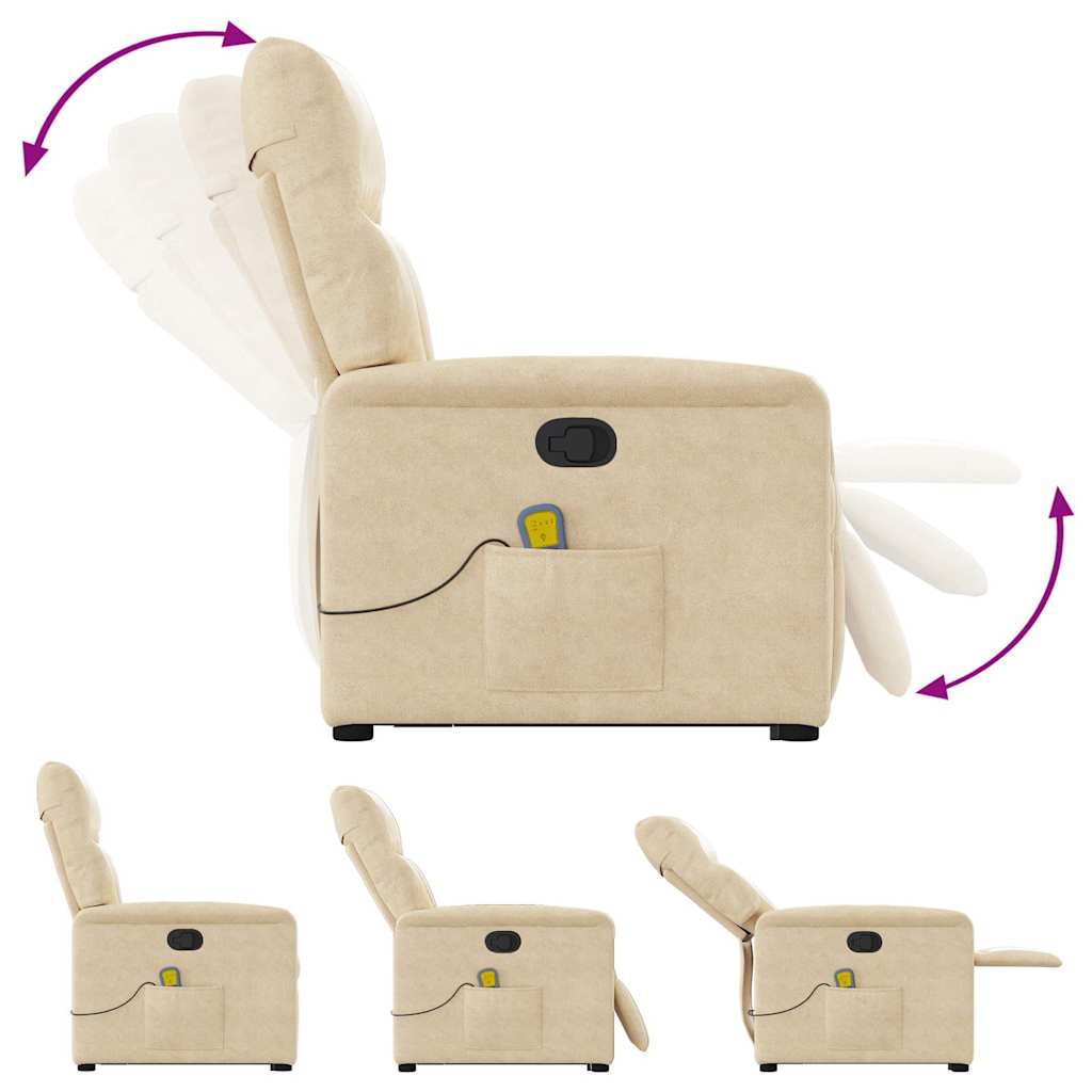 massagestol med løftefunktion mikrofiberstof cremefarvet