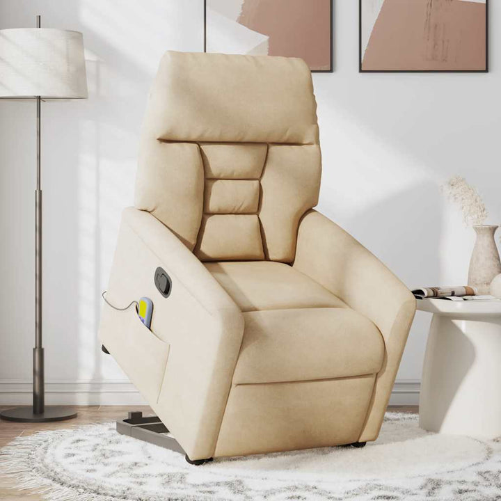 massagestol med løftefunktion mikrofiberstof cremefarvet