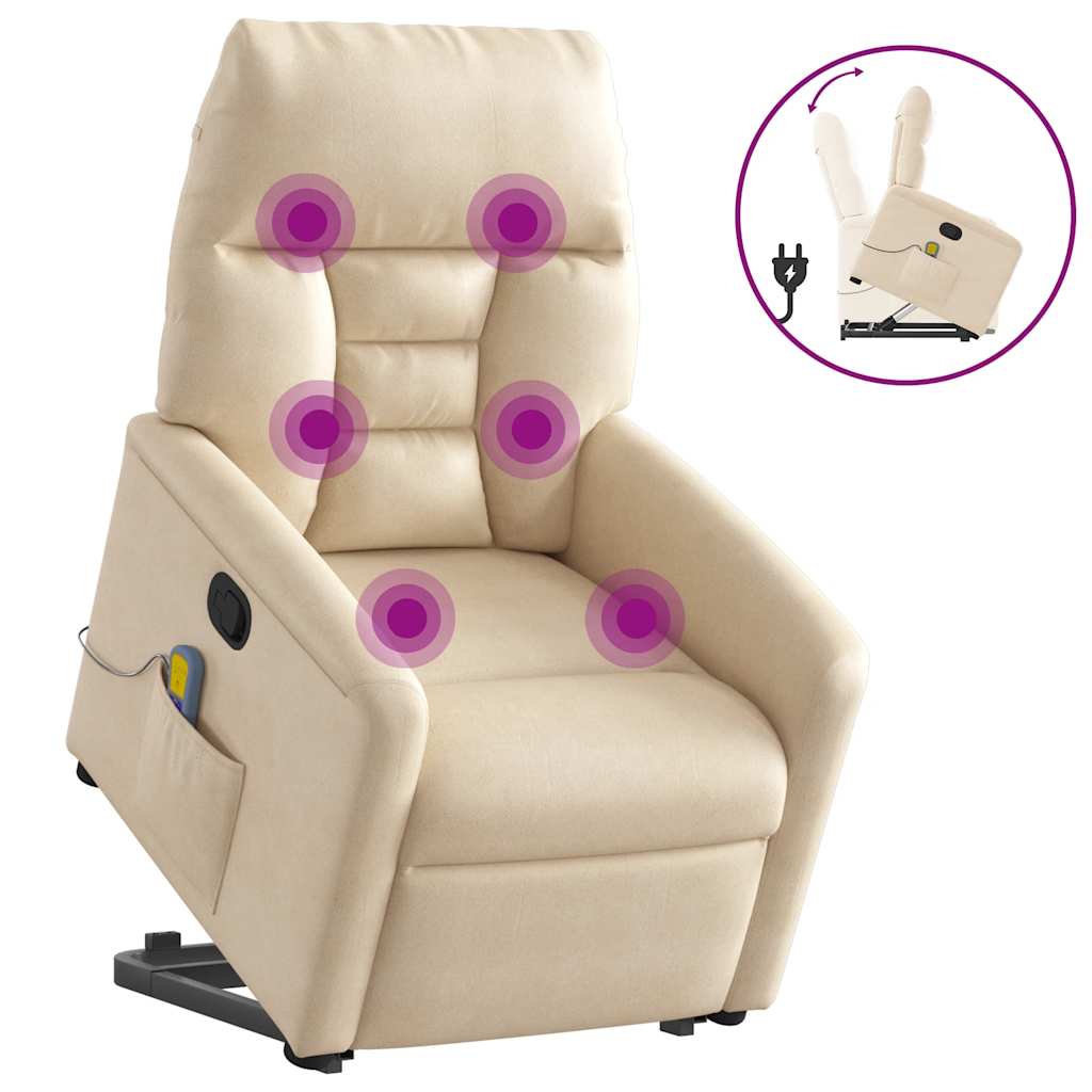 massagestol med løftefunktion mikrofiberstof beige