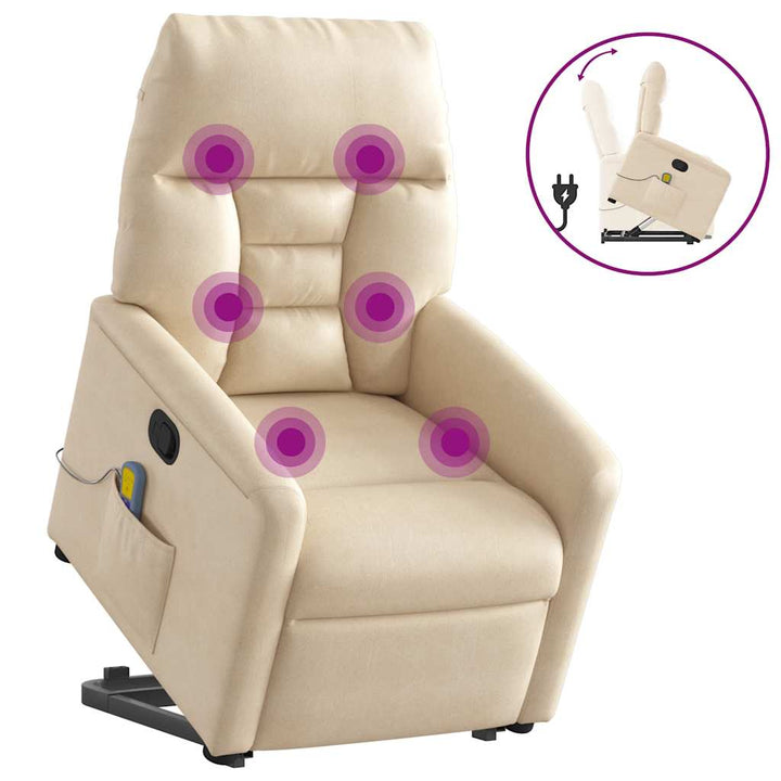 massagestol med løftefunktion mikrofiberstof beige