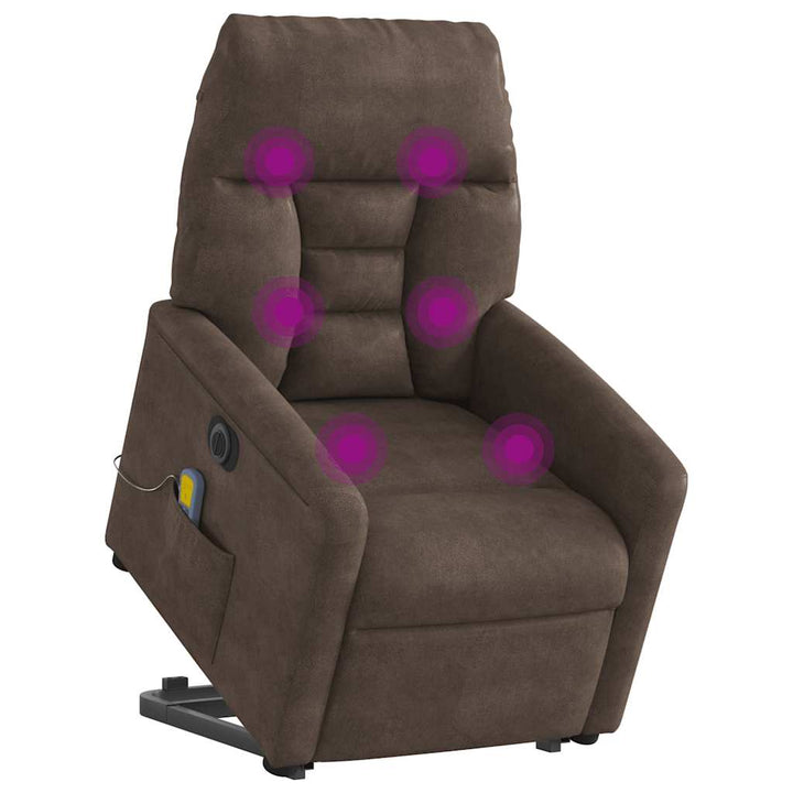 massagestol med løftefunktion mikrofiberstof brun
