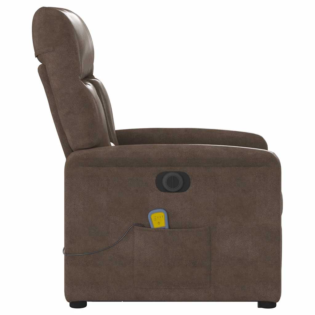 massagestol med løftefunktion mikrofiberstof brun
