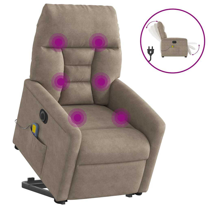 massagestol med løftefunktion mikrofiberstof gråbrun