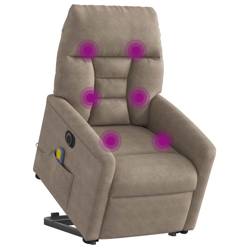 massagestol med løftefunktion mikrofiberstof gråbrun
