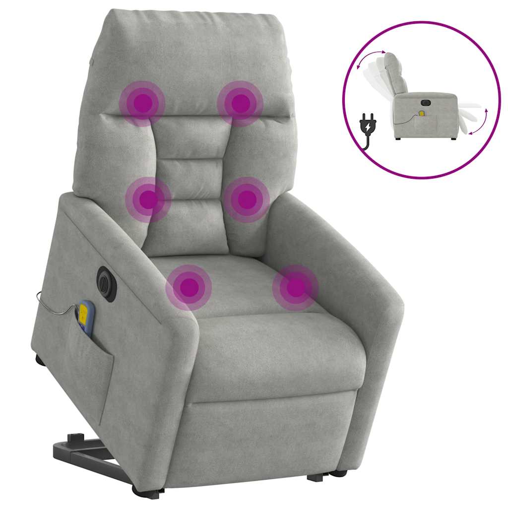 massagestol med løftefunktion mikrofiberstof lysegrå