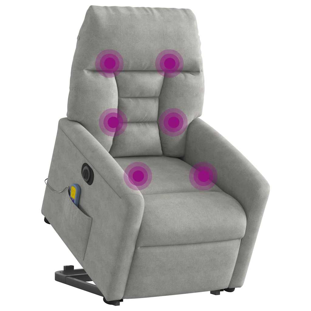 massagestol med løftefunktion mikrofiberstof lysegrå