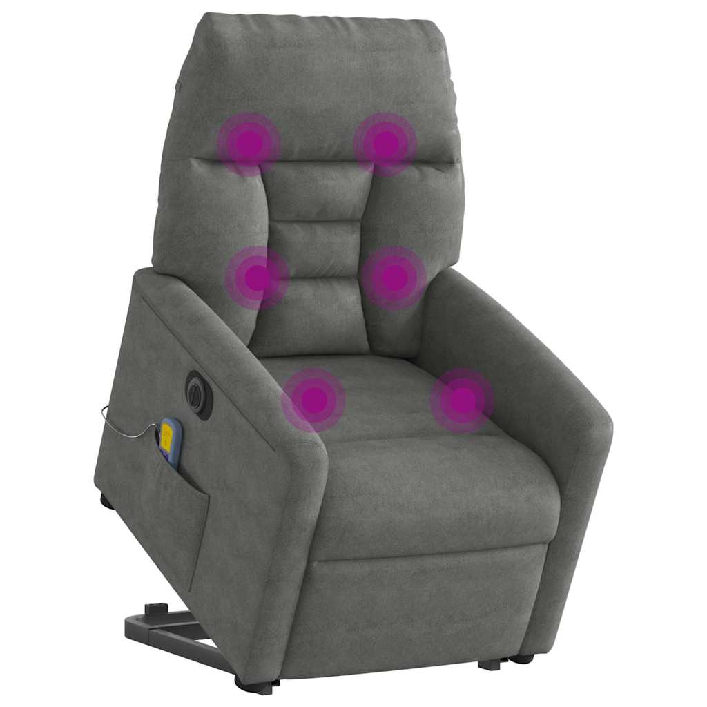 massagestol med løftefunktion mikrofiberstof mørkegrå