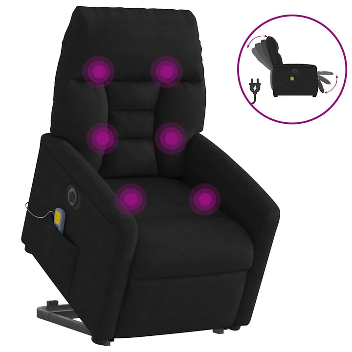 massagestol med løftefunktion mikrofiberstof sort
