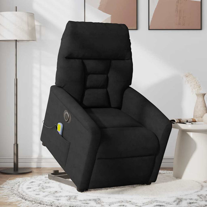 massagestol med løftefunktion mikrofiberstof sort