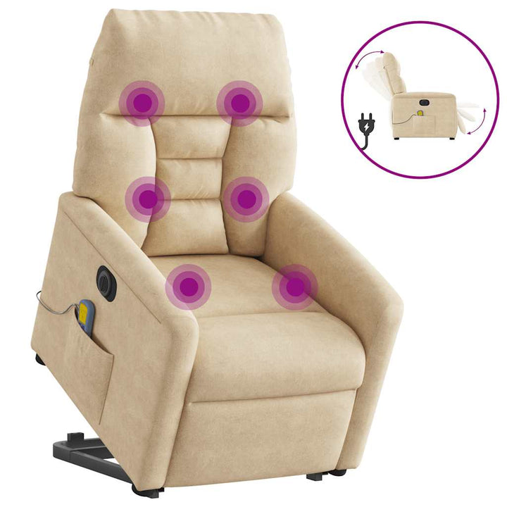 massagestol med løftefunktion mikrofiberstof cremefarvet