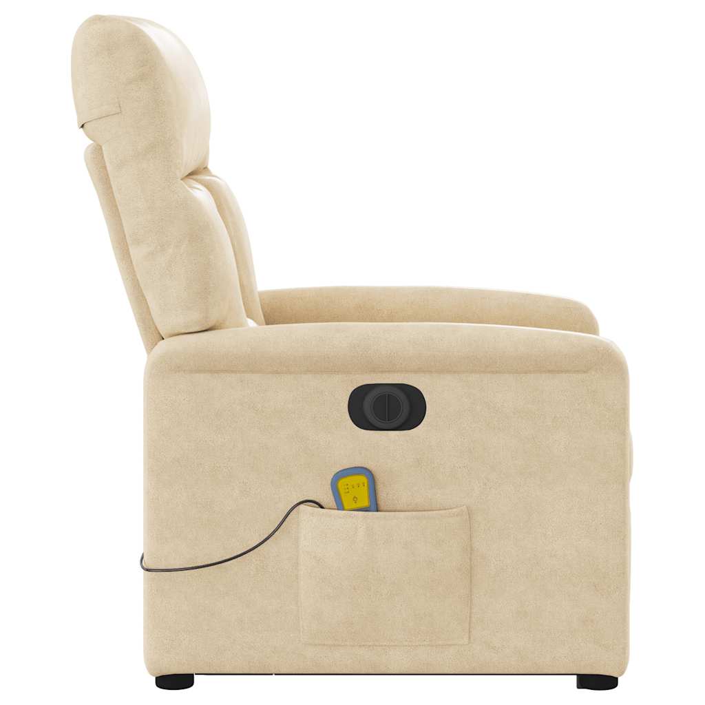 massagestol med løftefunktion mikrofiberstof cremefarvet