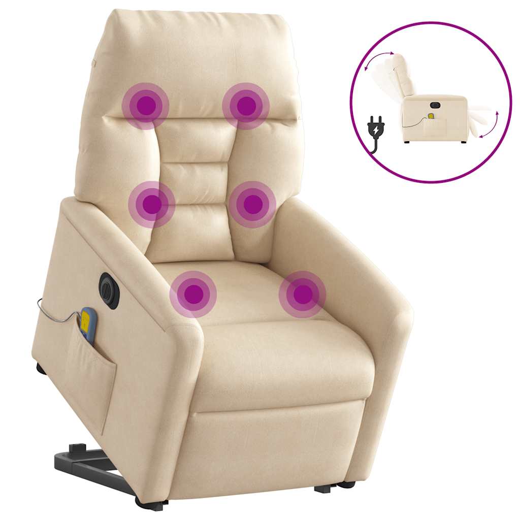 massagestol med løftefunktion mikrofiberstof beige