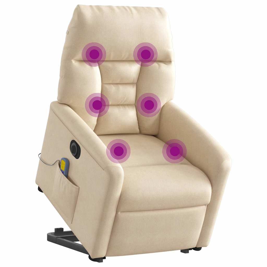 massagestol med løftefunktion mikrofiberstof beige