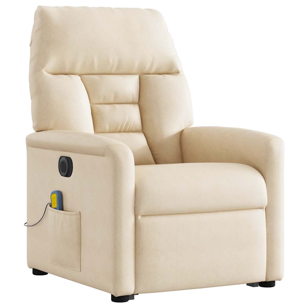 massagestol med løftefunktion mikrofiberstof beige