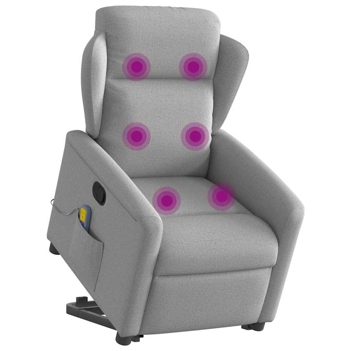massagestol med løftefunktion stof skygrå
