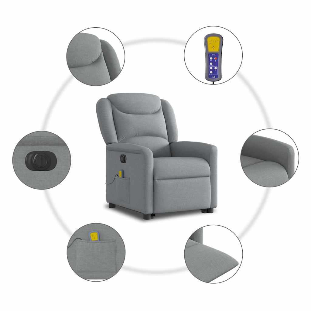 elektrisk massagestol med løftefunktion stof lysegrå